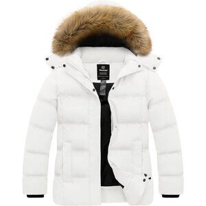 Women's Quilted Puffer Jacket Coats White Thicken Removable Hood Winter Warm